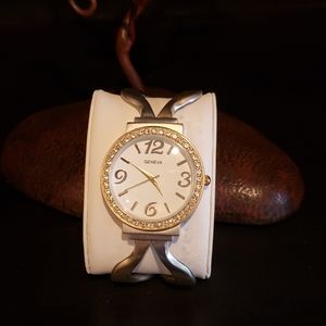 Geneva Watch Two-Tone Silver/Gold with Rhinestones